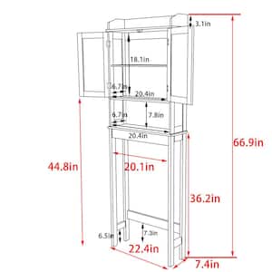 22.4 in. W x 66.9 in. H x 7.4 in. D Gray Bathroom Over-the-Toilet Storage with Adjustable Shelf and Doors