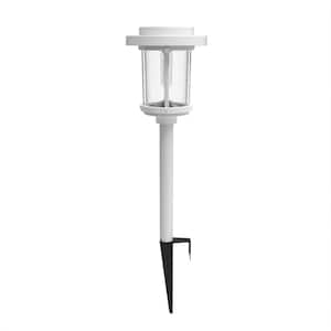 Brookhaven Matte White Solar LED Weather Resistant Path Light 20 Lumens, Seedy Glass Lens Vintage Bulb (4-Pack)