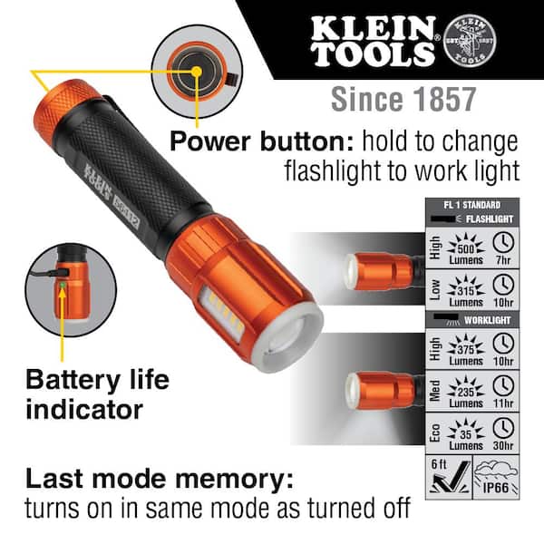 Klein Tools Rechargeable LED Flashlight with Worklight, 500 Lumens, 5 Modes  56412 - The Home Depot