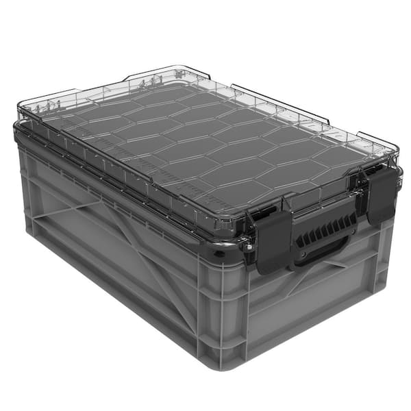 Weather Resistant Half Size Storage Bin High Stacking Capacity Heavy Duty Stackable Storage Bin w/ Lid and Dividers Gray