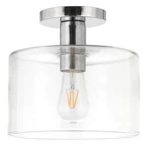 Henri 10 in. Polished Nickel Semi-Flush Mount with Clear Glass Shade