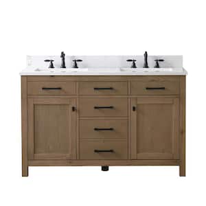 Jasper 54 in. W x 22 in. D x 34 in. H Bath Vanity in Textured Natural with Carrara White Engineered Stone Top with Sinks