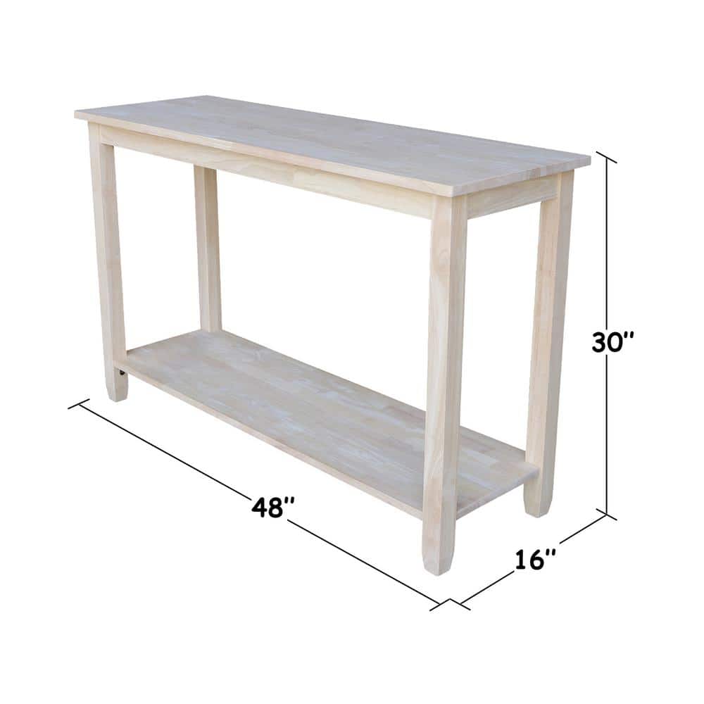 Solano Unfinished Solid Wood Console Table with Storage Shelf