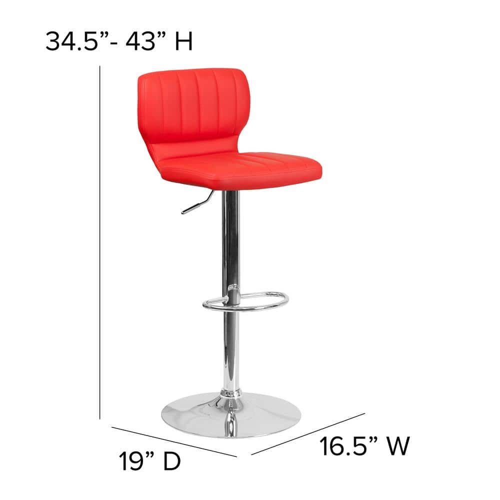 Posh Red Vinyl Adjustable Swivel Bar Stool with Chrome Base