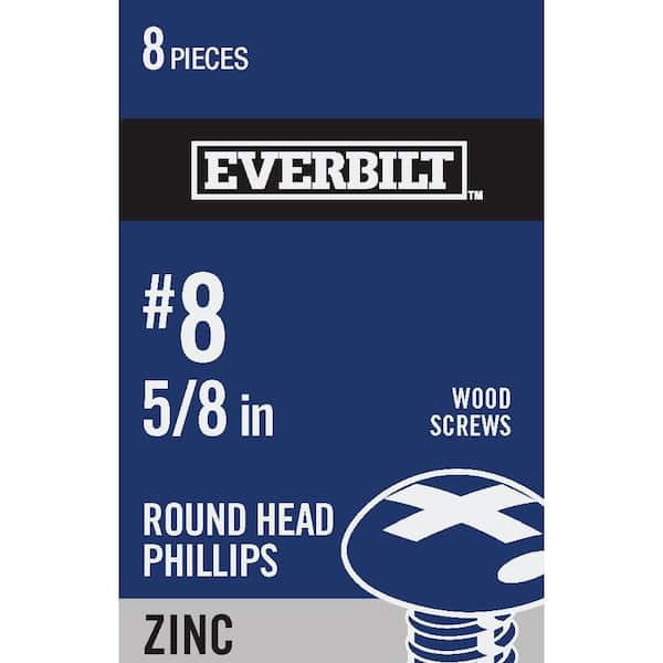 Everbilt #8 x 5/8 in. Phillips Round Head Zinc Plated Wood Screw (8-Pack)