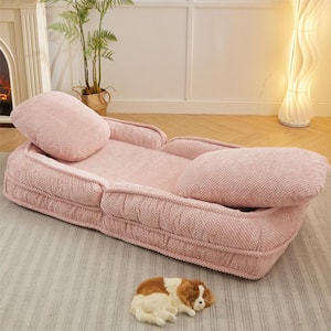 69 in. Pink Foldable Polyester Rectangle Lazy Sofa Couch Armless Sit and Sleep Human Dog Bed with 5 Adjustable Position