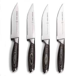 4-Piece Stainless Steel Cutlery Bonded Ash Jumbo Steak Knife Set in Wood Gift Box