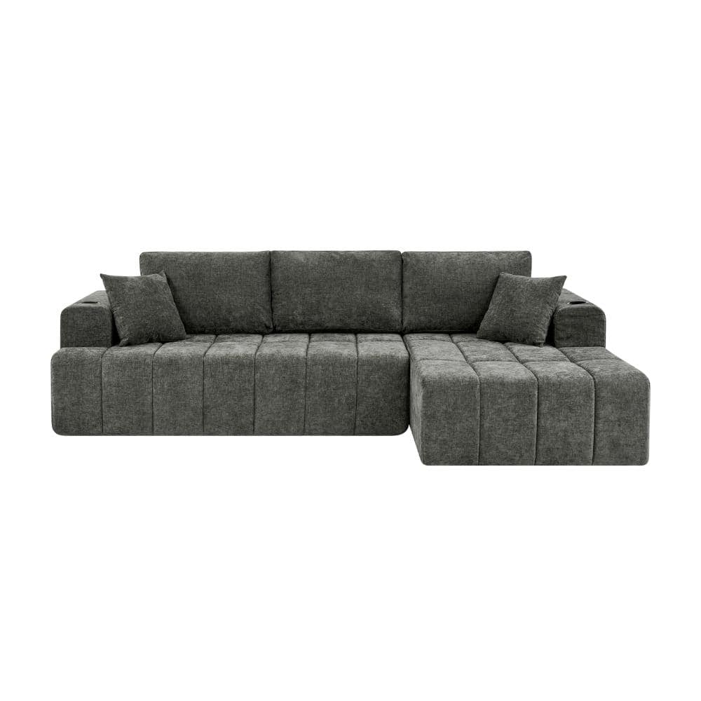 108 in. L-Shaped 4-piece Chenille Cloud Style Sectional Sofa with Cup Holders & Side Pockets in Dark Grey price history on PriceWatchPro