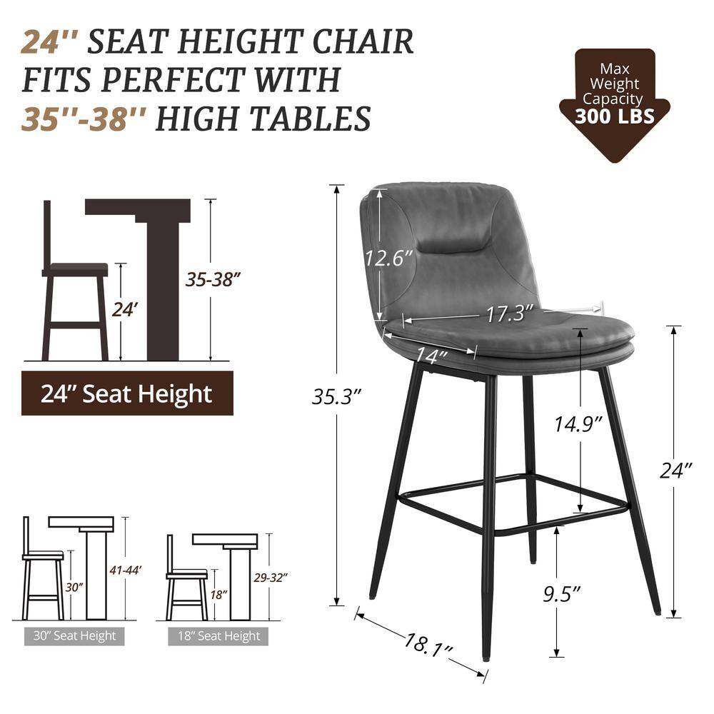Gray Faux Leather Upholstered Counter Stools with Metal Frame, Set of 3