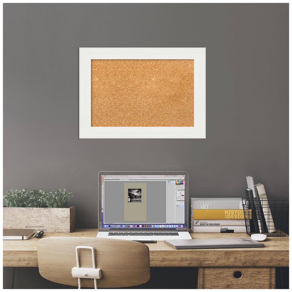 Vanity White Framed Natural Cork Bulletin Board 21" x 15"