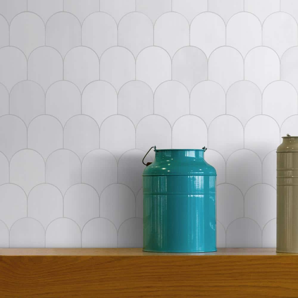 White Stone Composite Peel & Stick Mosaic Tile Sheets