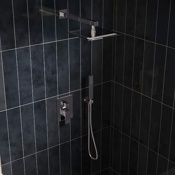 GRANDJOY ClassicRain Square Wall Mount 10 in. Single Handle 2-Spray Shower Faucet 2.5 GPM with Pressure Balance in Chrome