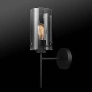 Pisaq 1-Light Matte Black Wall Sconce with Clear Glass Shade