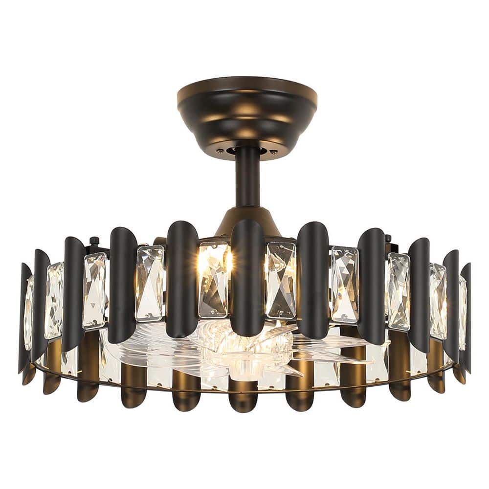 JUSHENG 17.71 in. Indoor Modern Black Crystal Ceiling Fan with