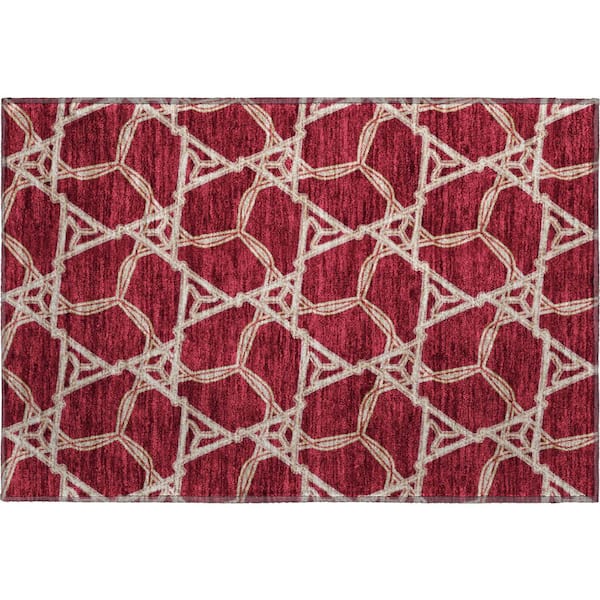 Mayfield Premium Machine Washable Abstract AMF959 Burgundy 1 ft. 8 in. x 2 ft. 6 in. Area Rug