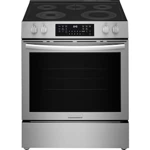 Gallery 30 in. 5-Element Slide-In Front Control 30 min Cleaning Electric Range with Total Convection in Stainless Steel
