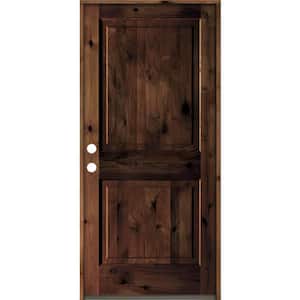 36 in. x 80 in. Rustic Knotty Alder Square Top Red Mahogony Stain Right-Hand Inswing Wood Single Prehung Front Door