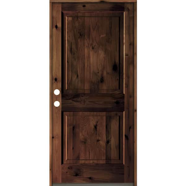 Krosswood Doors 42 in. x 80 in. Rustic Knotty Alder Square Top Red Mahogony Stain Right-Hand Inswing Wood Single Prehung Front Door