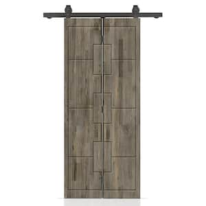 22 in. x 80 in. Hollow Core Weather Gray Stained Pine Wood Bi-fold Door with Sliding Hardware Kit