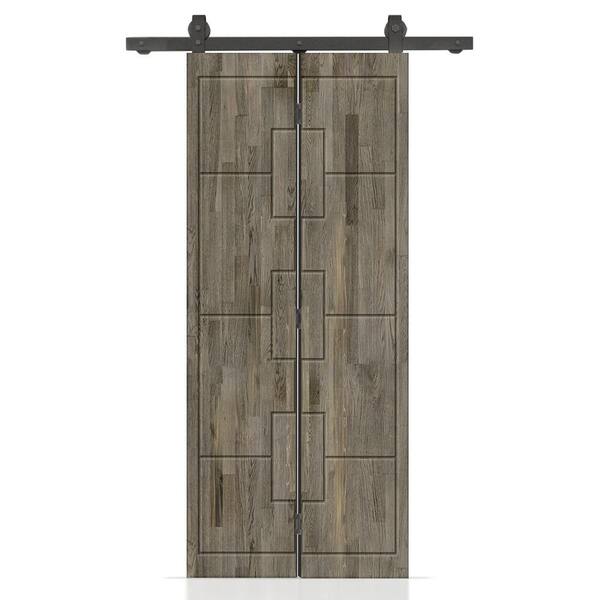 CALHOME 24 in. x 84 in. Hollow Core Weather Gray Stained Pine Wood Bi-fold Door with Sliding Hardware Kit