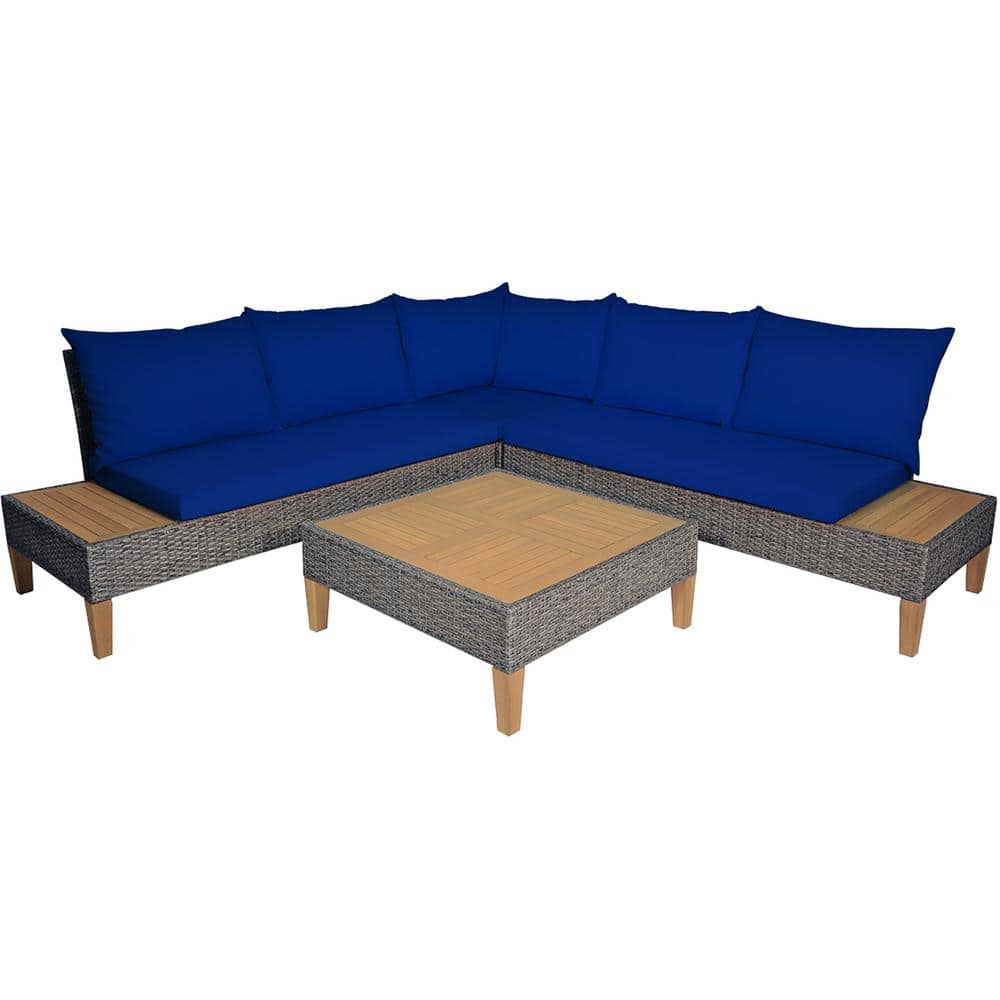 Island 4-Piece Wicker Patio Conversation Set with Navy Cushions price history on PriceWatchPro