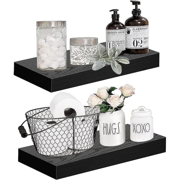 Cubilan 15.7 in. W x 6.7 in. D Black Wood Decorative Wall Shelf Set of 2