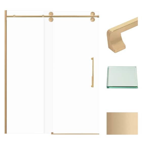 Transolid Teegan Plus 59 in. W x 80 in. H Sliding Door with Fixed Panel Semi-Frameless Shower Door with Clear Glass