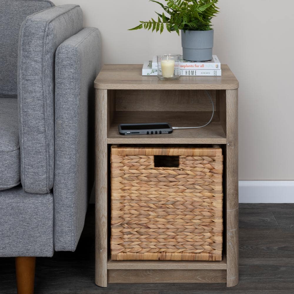 Coastal Oak Modern Farmhouse Nightstand with Storage Compartments