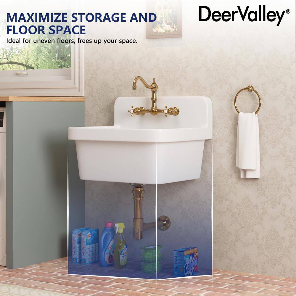 24" White Fireclay Farmhouse Wall Mount Utility Sink
