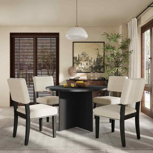 Polibi 5-Piece Modern Black Wood Top Dining Room Set Seats 4