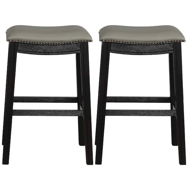 Boyel Living Black 29 In Upholstered Side Chairs Saddle Nailhead Kitchen Counter Set Of 2 Hysn 66520bk Boyel Living Black 29 In Upholstered, Kitchen Island Chairs Set Of 2