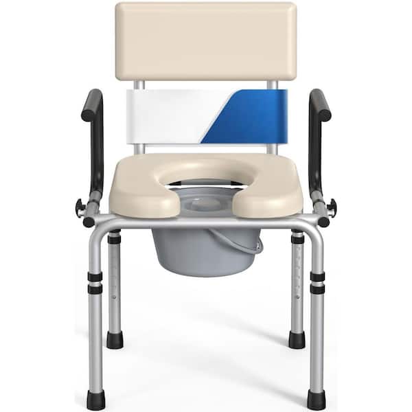 22.05 in. x 47.44 in. Bedside Commode Toilet Seat in Beige, 300 lb. Load, Commode Toilet with Padded Seat and Backrest