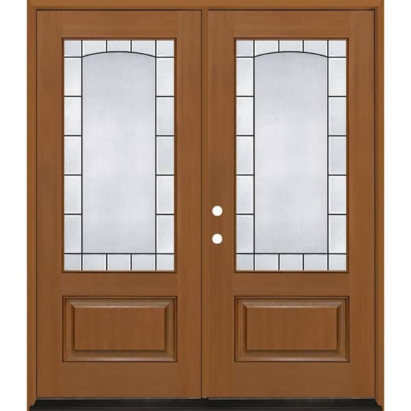 Regency 72 in. x 80 in. 3/4L Empire Decorative Glass RHIS Atmn Wht Fiberglass Double Prehung Front Door with 4-9/16 Jamb