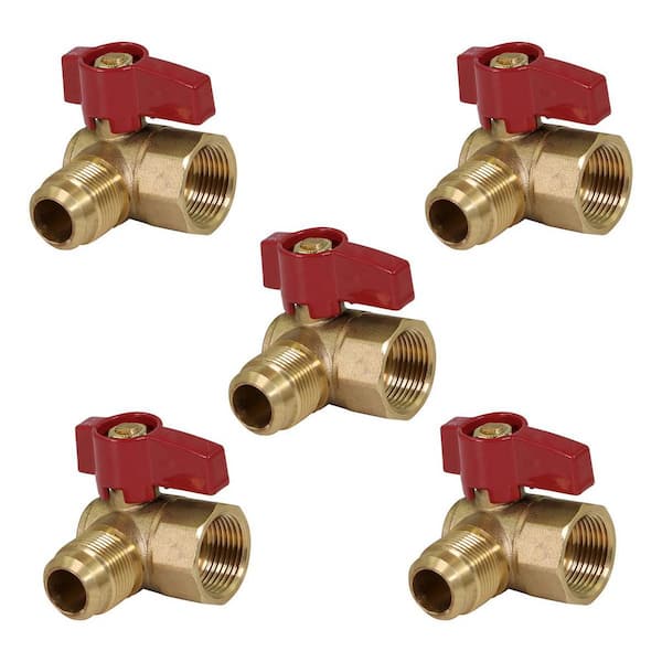 PLUMBFLEX 3/8 in. Flare x 1/2 in. FIP Brass Angle Gas Ball Valve (Pack of 5)
