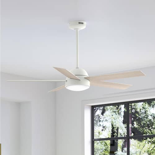Sierra 52 in. Indoor/Outdoor Porcelain White Standard Ceiling Fan with LED Light Kit and Remote Control Lighting