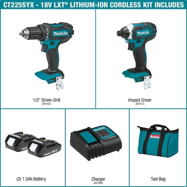 Makita - 18V LXT Lithium-Ion Cordless Compact 2-Piece Combo Kit 1.5 Ah (Driver-Drill/Impact Driver)