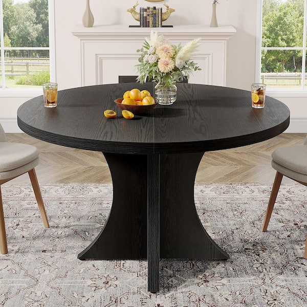 TRIBESIGNS WAY TO ORIGIN Halseey Black Wood 47 in. Pedestal Dining Table Round Dinner Kitchen Dining Room Table Seats 4 HD RY0148 HYF The Home Depot