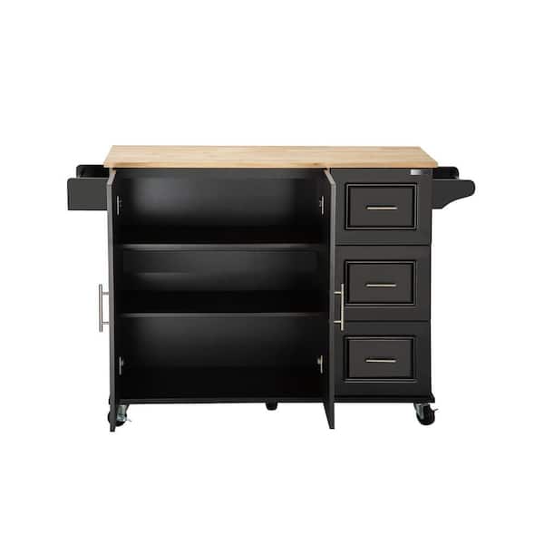Donason Black Kitchen Cart with Adjustable Shelf