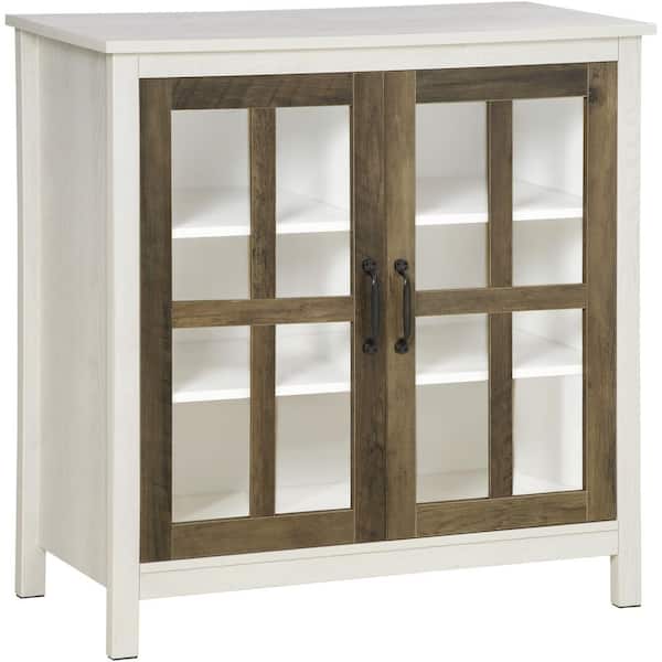 HOMCOM White Glass Door Buffet Cabinet with Adjustable Storage Shelf