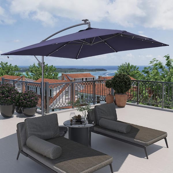 Unbranded 8.5 ft. Square Solar LED Outdoor Market Cantilever Patio Umbrella in Blue