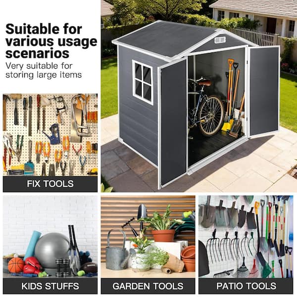 ToolCat 6x4ft Plastic Outdoor Storage Shed with Lockable Door
