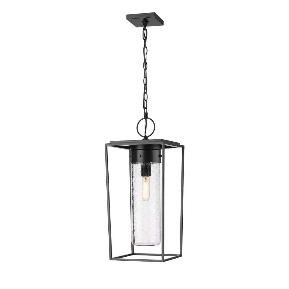 Sheridan 1Light Black Outdoor Chandelier with Seedy Glass Shade 594CHB