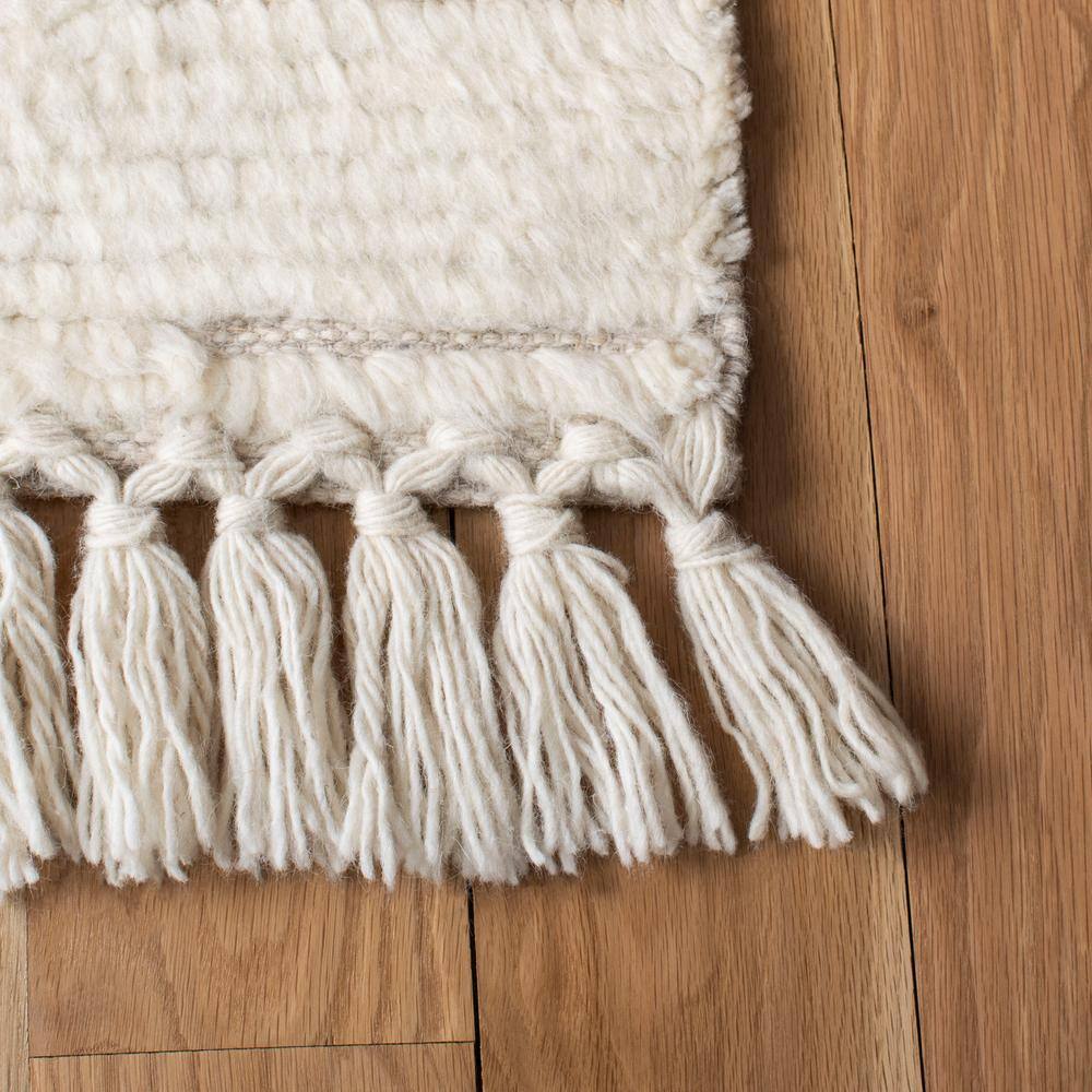 Ivory Hand-Tufted Wool Shag Area Rug, 5' x 8'