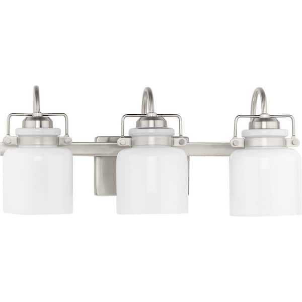 Progress Lighting Fessler Collection 21.12 in. 3-Light Brushed Nickel Opal Glass Farmhouse Vanity Light