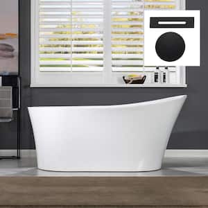 Julissa 59 in. Acrylic FlatBottom Single Slipper Bathtub with Matte Black Overflow and Drain Included in White