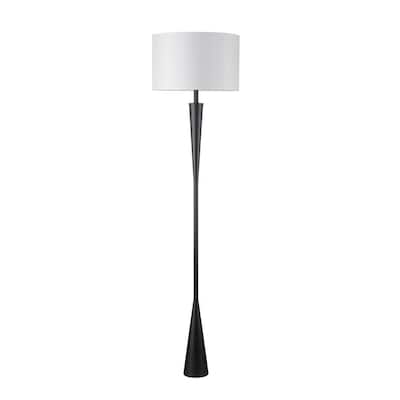 Temple 70 in. Matte Black Floor Lamp with White Fabric Shade