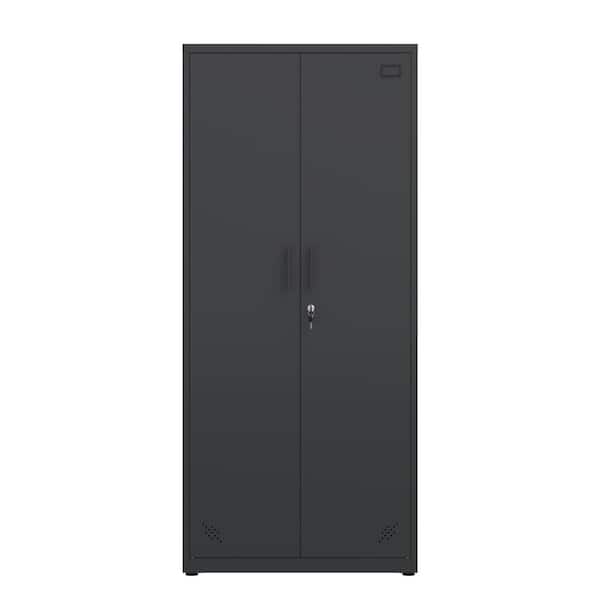 cadeninc Black Freestanding Steel Storage Locker Cabinet with 2-Doors and 4-Layers Shelves for Home Office,School