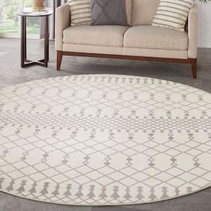 Astra Machine Washable Ivory 8 ft. x 8 ft. Moroccan Transitional Round Area Rug