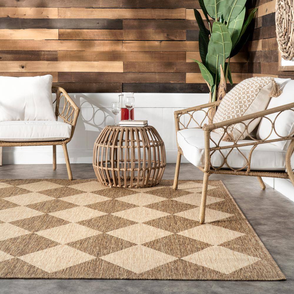 Beige 5' x 8' Trellis Synthetic Easy-Care Area Rug