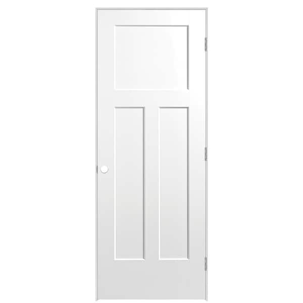 Masonite 30 in. x 80 in. 3-Panel Winslow Left-Hand Solid Core Ultra Pure White Molded Composite Single Prehung Interior Door